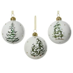 Lot de 3 boules de Noël en verre (D80 mm) Forêt mystique Blanc laine