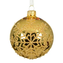 Lot de 6 boules de Noël en verre (D80 mm) Flocon pailleté Or