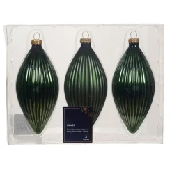 Lot de 3 boules de Noël en verre (D60 mm) Goutte précieuse Vert romarin