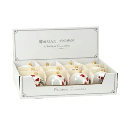 Lot de 12 boules de Noël en verre (D80 mm) Noël Tradition Blanc nacré