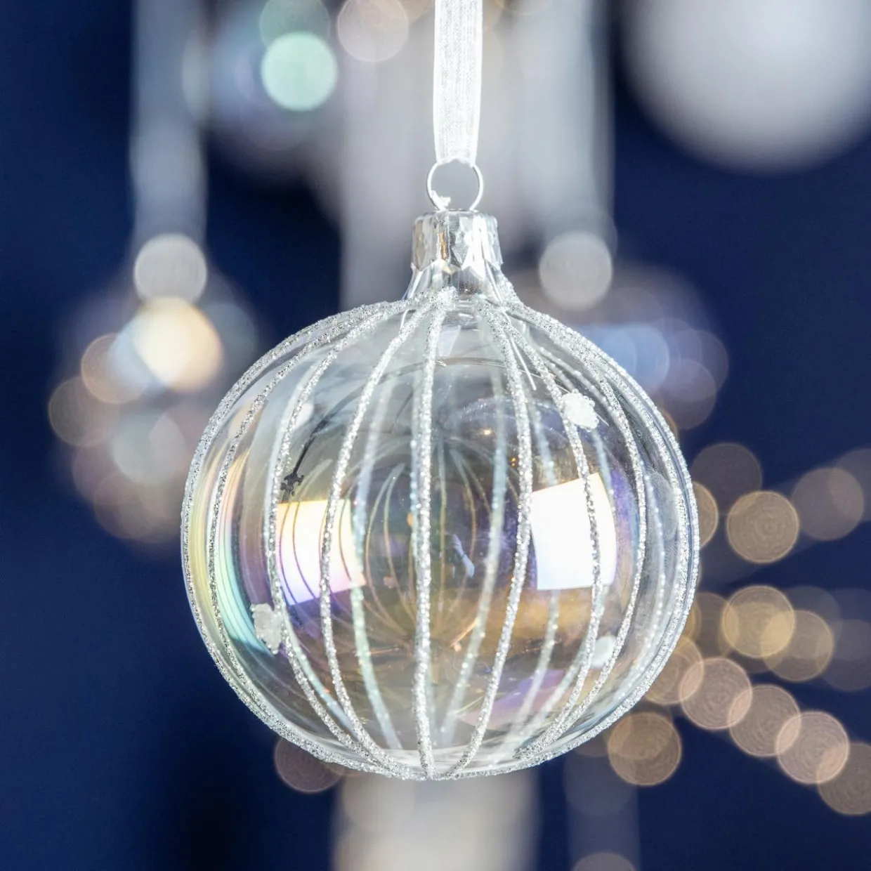 Lot de 6 boules de Noël en verre (D80 mm) Ice Transparent irisé