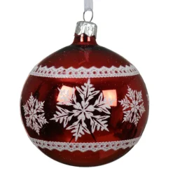 Lot de 6 boules de Noël en verre (D80 mm) Flocons d'hiver Rouge