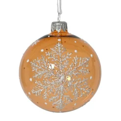 Lot de 6 boules de Noël en verre (D80 mm) Flocon féerique Cognac