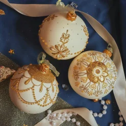 Lot de 6 boules de Noël en verre (D80 mm) Versailles Blanc laine