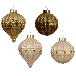 Lot de 12 boules de Noël en verre (D80 mm) Perle de Venise Or et perle