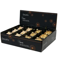 Lot de 12 boules de Noël en verre (D80 mm) Perle de Venise Or et perle