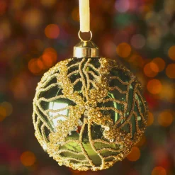 Lot de 3 boules de Noël en verre (D80 mm) Shiny sequins Vert sapin