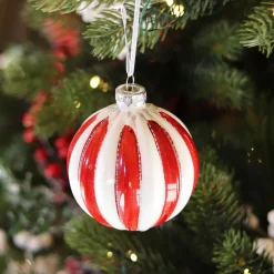 Lot de 3 boules de Noël en verre (D80 mm) Cotelées Rouge