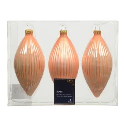 Lot de 3 boules de Noël en verre (D60 mm) Goutte précieuse Rose pêche