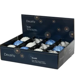 Lot de 12 boules de Noël en verre (D100 mm) Rêverie Bleu ciel, blanc et gris