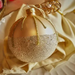 Lot de 6 boules de Noël en verre (D80 mm) Ballotine Perle