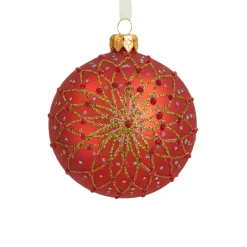 Lot de 6 boules de Noël en verre (D80 mm) Fleurs pailletées Rouge