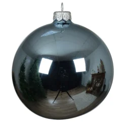 Lot de 4 boules de Noël en verre (D100 mm) Arctique brillante Bleu glacé