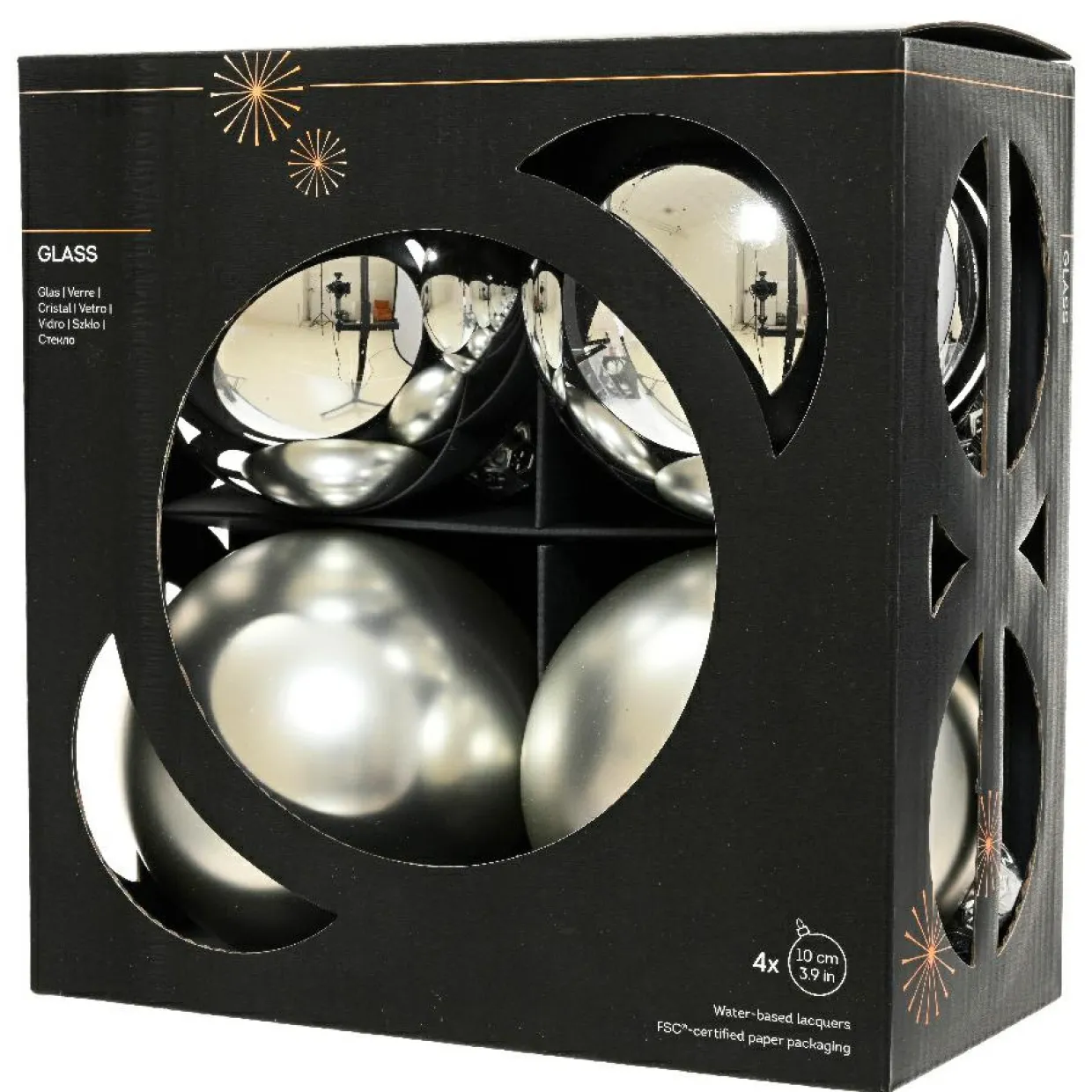 Lot de 4 boules de Noël en verre (D100 mm) Boréal Argent