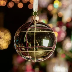 Lot de 6 boules de Noël en verre (D80 mm) Ecosse Vert sapin