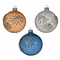 Lot de 6 boules de Noël en verre (D80 mm) Adelice Blanc/ Camel/ Bleu nuit
