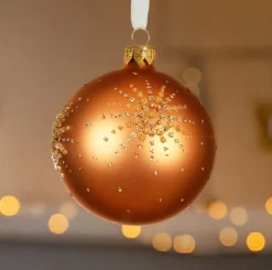 Lot de 6 boules de Noël en verre (D80 mm) Diamond star Cognac