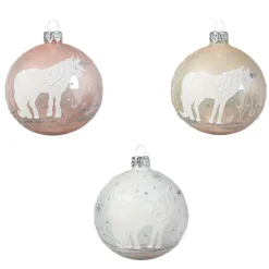 Lot de 6 boules de Noël en verre Licorne Rose poudré
