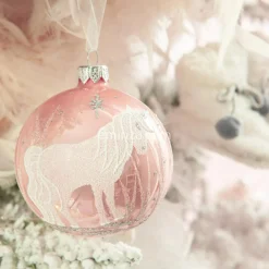 Lot de 6 boules de Noël en verre Licorne Rose poudré