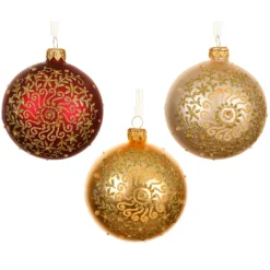 Lot de 6 boules de Noël en verre (D80 mm) Arabesque pailleté Or