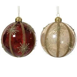 Lot de 12 boules de Noël en verre (D100mm) Feu d'artifice Perle et Bordeaux