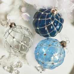 Lot de 12 boules de Noël en verre (D80 mm) Majestic Bleu et transparent