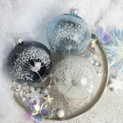 Lot de 6 boules de Noël en verre (D80 mm) Berce du Caucase Bleu