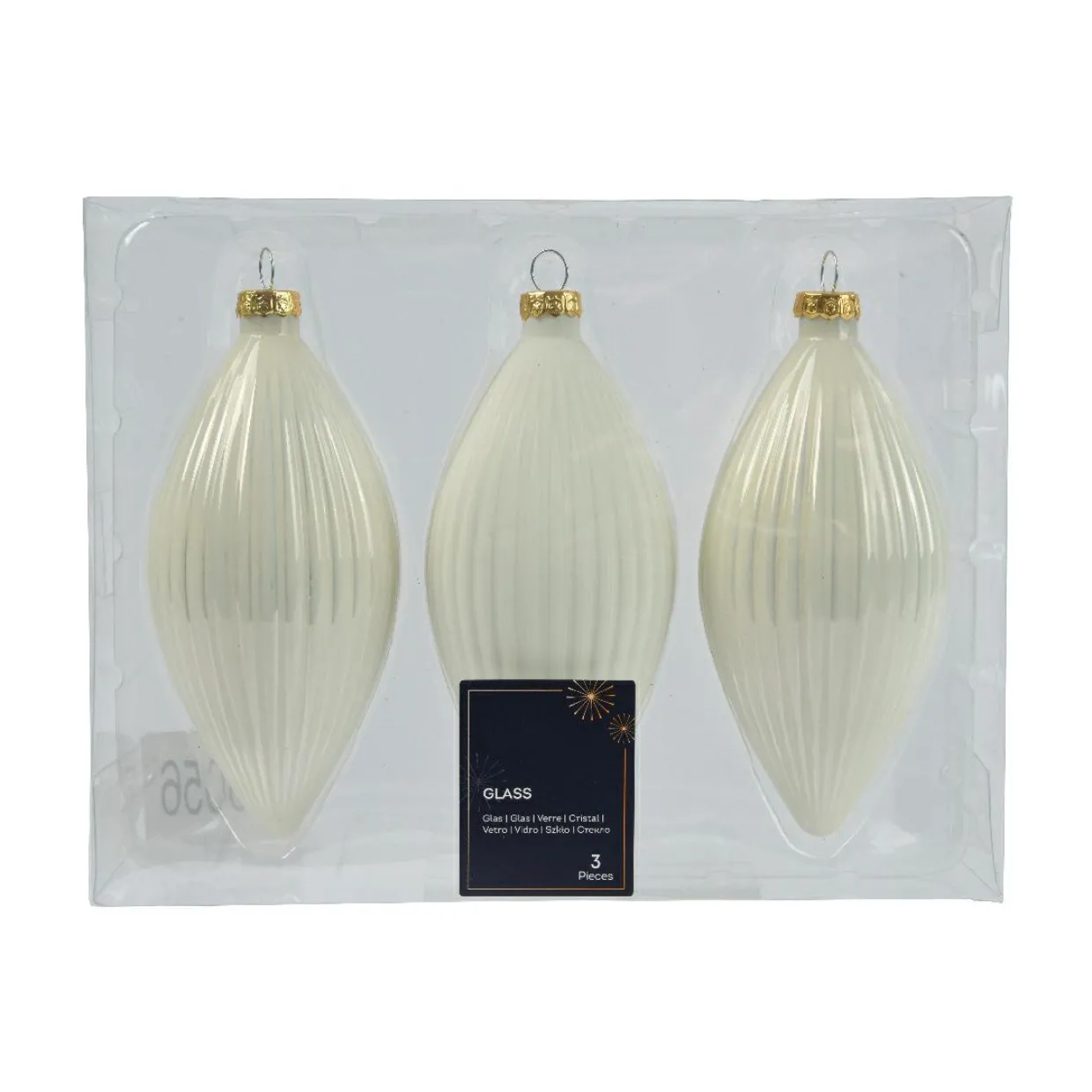 Lot de 3 boules de Noël en verre (D60 mm) Goutte précieuse Blanc laine