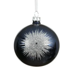 Lot de 6 boules de Noël en verre (D80 mm) Etincelle d'hiver Bleu nuit et Argent