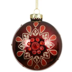 Lot de 3 boules de Noël en verre (D80 mm) Folk Flower Rouge