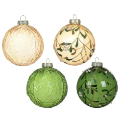 Lot de 12 boules de Noël en verre (80 mm) Skellig transparente Vert et cuivre