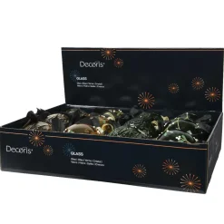 Lot de 12 boules de Noël en verre (80 mm) Skellig transparente Vert et cuivre