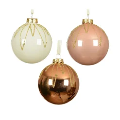 Lot de 12 boules de Noël en verre (D80 mm) chic Cognac, blanc laine et pêche