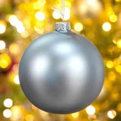 Lot de 4 boules de Noël en verre (D100 mm) Arctique mate Bleu brumeux