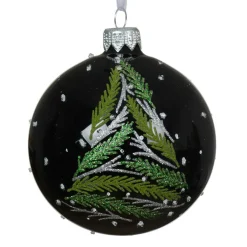 Lot de 6 boules de Noël en verre (D80 mm) Branches de sapin Noir