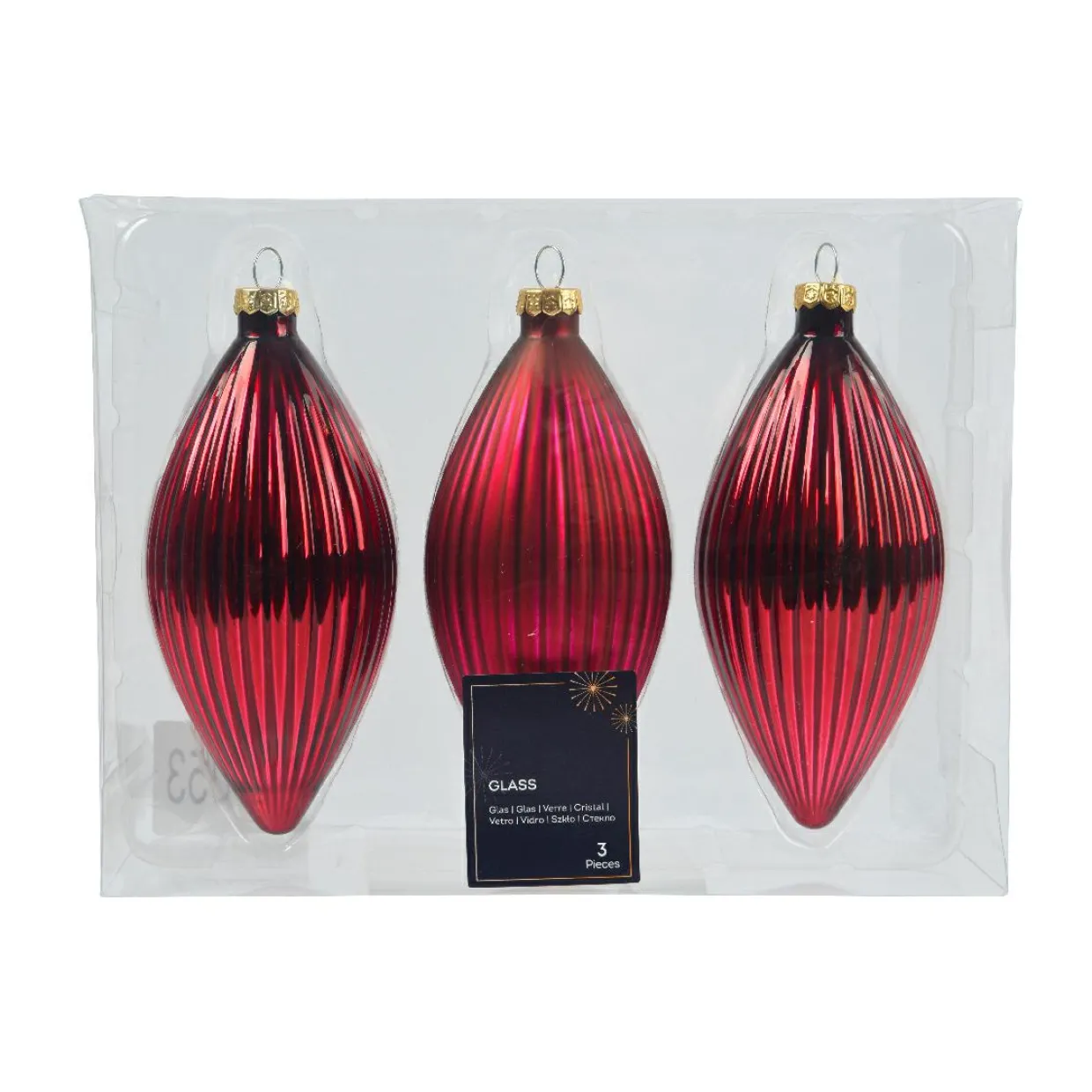 Lot de 3 boules de Noël en verre (D60 mm) Goutte précieuse Bordeaux