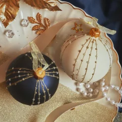 Lot de 6 boules de Noël en verre (D80 mm) Christmas night Blanc laine et bleu nuit