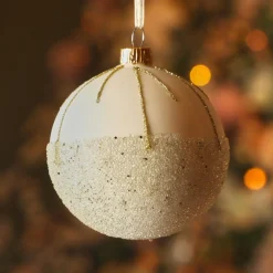 Lot de 6 boules de Noël en verre (D80 mm) Ballotine Blanc Laine