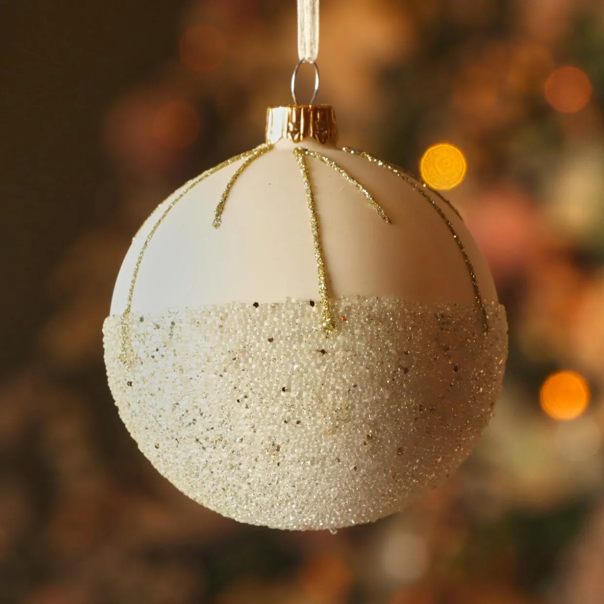 Lot de 6 boules de Noël en verre (D80 mm) Ballotine Blanc Laine