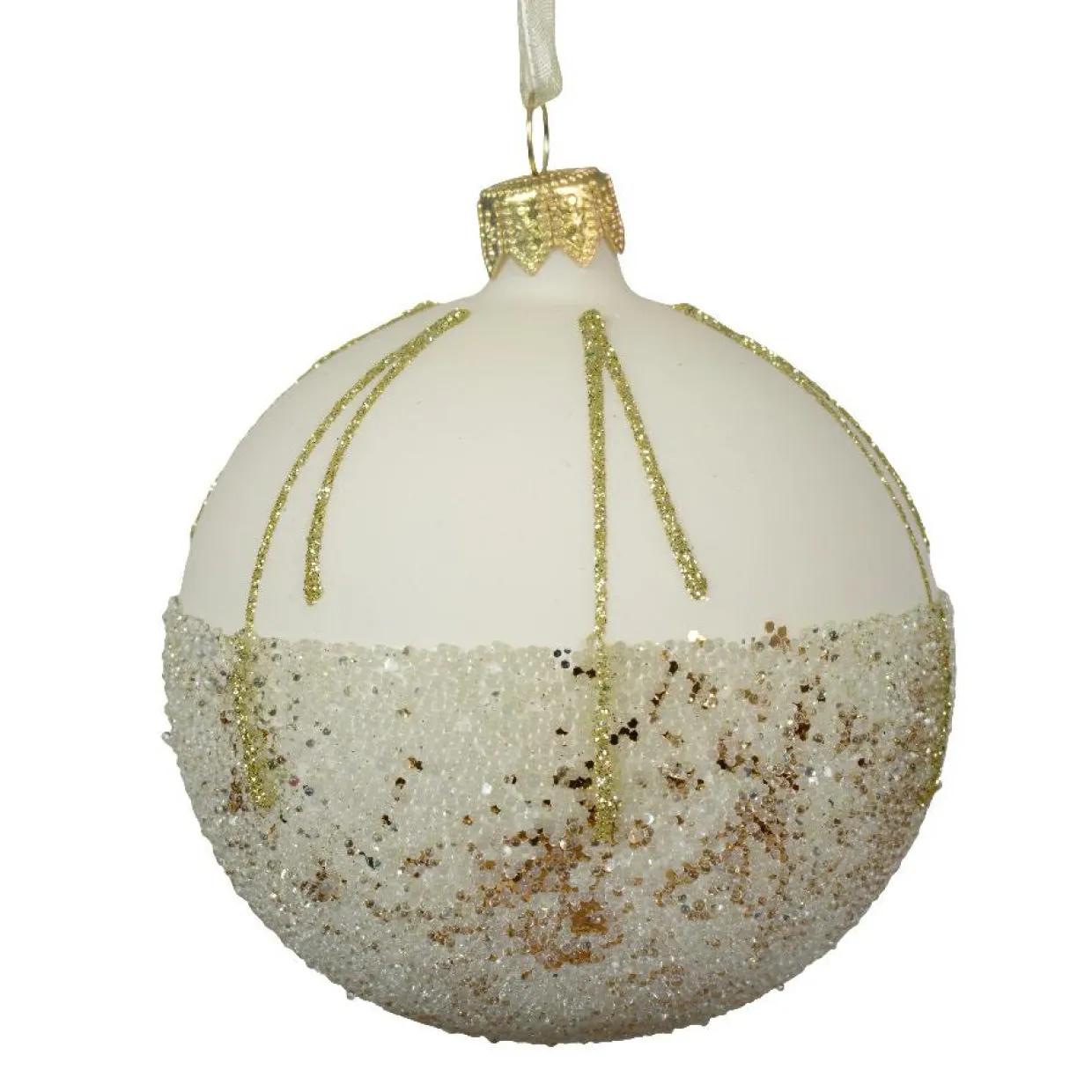 Lot de 6 boules de Noël en verre (D80 mm) Ballotine Blanc Laine