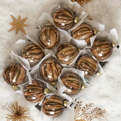 Lot de 12 boules de Noël en verre (D80 mm) New York Brun scintillant