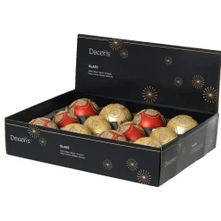 Lot de 12 boules de Noël en verre (D80 mm) Baroque Rouge et or