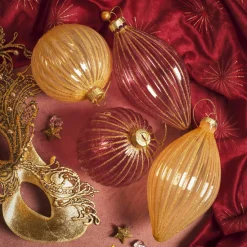 Lot de 12 boules de Noël en verre (D80 mm) pailletées Rose et perle