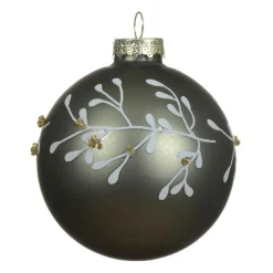 Lot de 3 boules de Noël en verre (D80 mm) Feuillage d'hiver Vert romarin