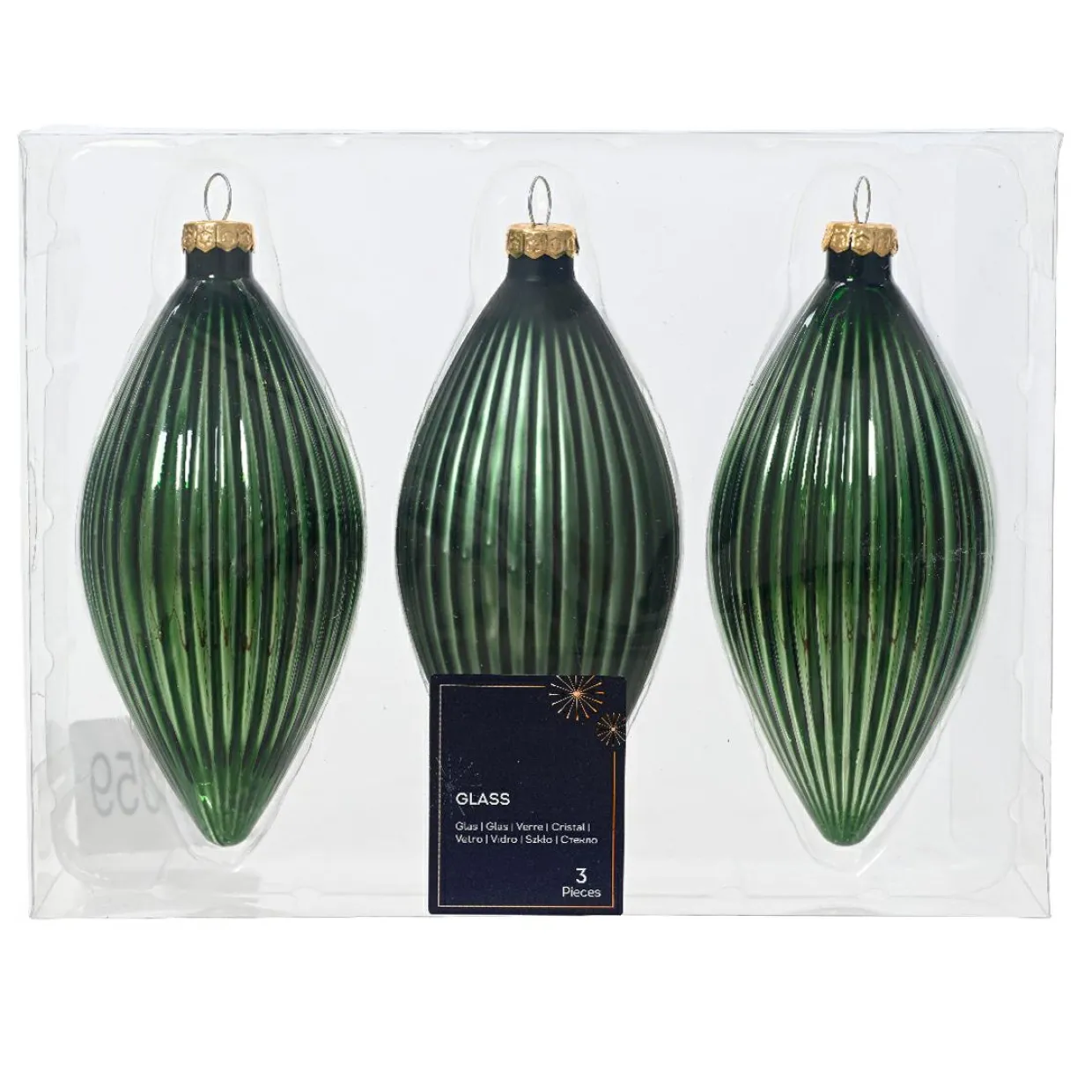 Lot de 3 boules de Noël en verre (D60 mm) Goutte précieuse Vert sapin