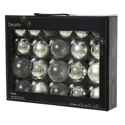 Lot de 21 boules de Noël en verre (D60 à 75 mm) Assorties Cristal Argent