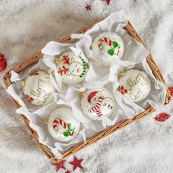 Lot de 6 boules de Noël en verre (D100 mm) Mignonneries Blanc nacré