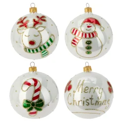 Lot de 6 boules de Noël en verre (D100 mm) Mignonneries Blanc nacré