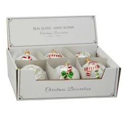 Lot de 6 boules de Noël en verre (D100 mm) Mignonneries Blanc nacré
