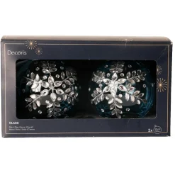Lot de 2 boules de Noël en verre (D100 mm) Glace de diamant Bleu ciel